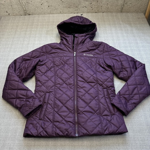 Columbia‎ Jacket Womens Small Quilted Hooded Full Zip Fleece Lined Warm Coat - Picture 1 of 10